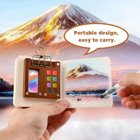 Pocket Artist Watercolor Travel Set, Mini Watercolor Palette Collection(8 Grids), Portable Kit Paint, Brush, Sketchbook & Copper Clip for Artists, Outdoor Sketchers & Beginners in Kuwait
