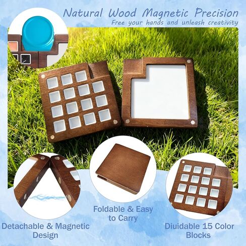 مجموعة ألوان مائية صغيرة للسفر - مجموعة ألوان مائية مكونة من 12 لونًا و15 شبكة صغيرة محمولة مع حقيبة وكوب منظف وكتابي رسم ومشبك للرسم الخارجي والمبتدئين والفنانين in Kuwait