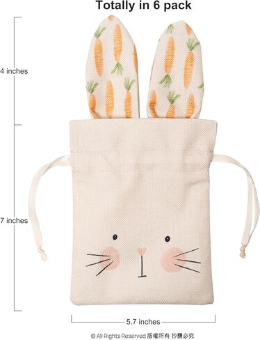Cheerland Bunny Birthday Decoration Gift Bags Easter Party Favor Reusable Burlap Goodie Rabbit Drawstring Treat Bag for Some Bunny is One Easter Kids Baby Shower Garden Tea Party Supplies Pack of 6 in Saudi Arabia
