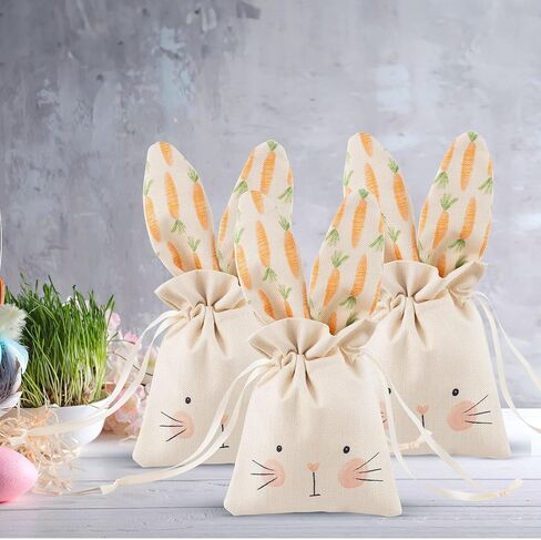 Cheerland Bunny Birthday Decoration Gift Bags Easter Party Favor Reusable Burlap Goodie Rabbit Drawstring Treat Bag for Some Bunny is One Easter Kids Baby Shower Garden Tea Party Supplies Pack of 6 in Saudi Arabia