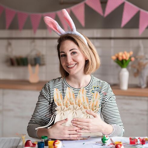 Cheerland Bunny Birthday Decoration Gift Bags Easter Party Favor Reusable Burlap Goodie Rabbit Drawstring Treat Bag for Some Bunny is One Easter Kids Baby Shower Garden Tea Party Supplies Pack of 6 in Saudi Arabia