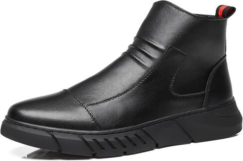 PURCHAWEE Men's Leather Slip-on Chelsea Boots,Casual Non-Slip Side Zipper High Top Business Chukka Ankle Martin Boots Formal Boots in Kuwait