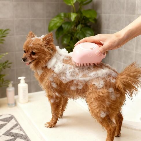 Silicone Dog Bath Brush – Dog Grooming Shampoo Scrubber with Soap Dispenser, Perfect for Shedding, Bathing, and Grooming, Ideal for Short and Long-Haired Dogs, Blue in Saudi Arabia