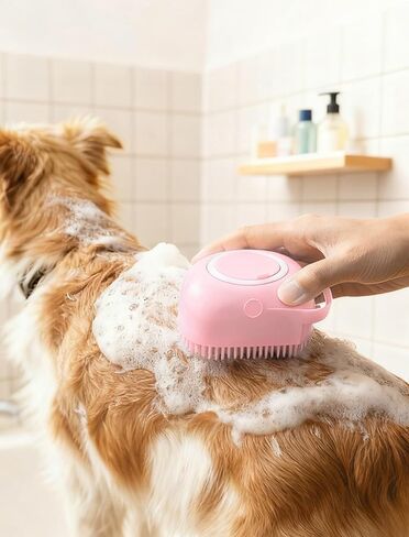 Silicone Dog Bath Brush – Dog Grooming Shampoo Scrubber with Soap Dispenser, Perfect for Shedding, Bathing, and Grooming, Ideal for Short and Long-Haired Dogs, Blue in Saudi Arabia