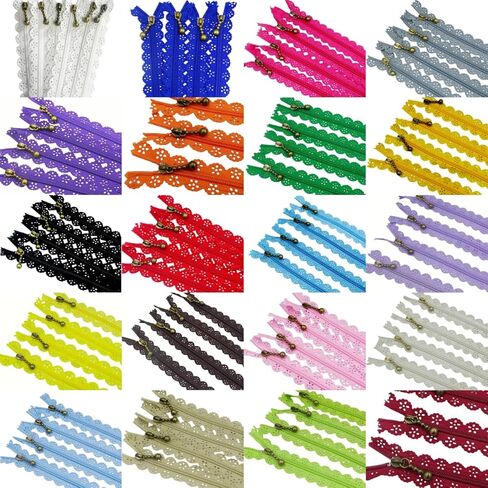 20 pcs Decorative Lace Zippers with Bronze Pull, 20 Colors Assortment, 19.69 Inch Length (Mix, 19.69 inch) in Saudi Arabia