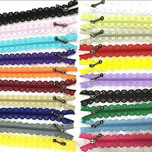 20 pcs Decorative Lace Zippers with Bronze Pull, 20 Colors Assortment, 19.69 Inch Length (Mix, 19.69 inch) in Saudi Arabia