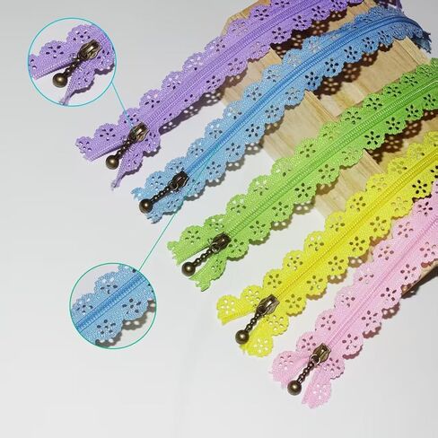 20 pcs Decorative Lace Zippers with Bronze Pull, 20 Colors Assortment, 19.69 Inch Length (Mix, 19.69 inch) in Saudi Arabia
