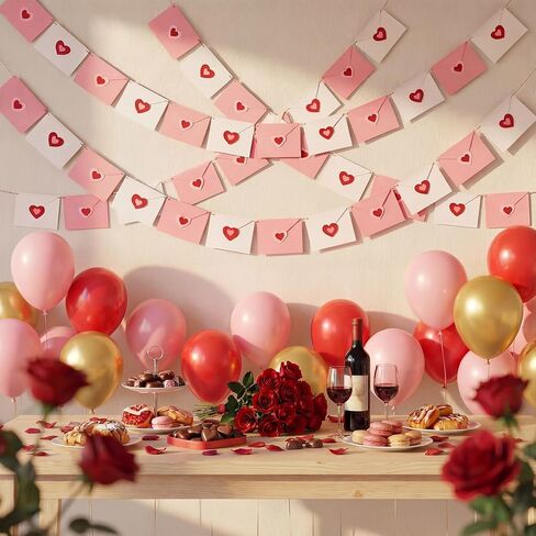2 Pcs 19.7 ft Valentine Decoration Love Letter Garland Felt Love Heart Envelope Hanging Banner 6 Ft for Mantel Romantic Anniversary Engagement Wedding Garland Party Supplies(Pink and White) in Saudi Arabia