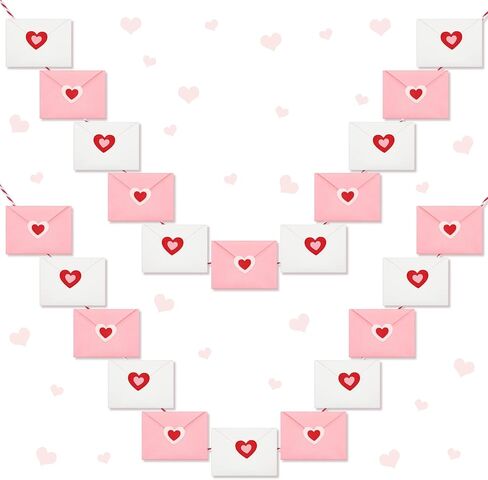 2 Pcs 19.7 ft Valentine Decoration Love Letter Garland Felt Love Heart Envelope Hanging Banner 6 Ft for Mantel Romantic Anniversary Engagement Wedding Garland Party Supplies(Pink and White) in Saudi Arabia