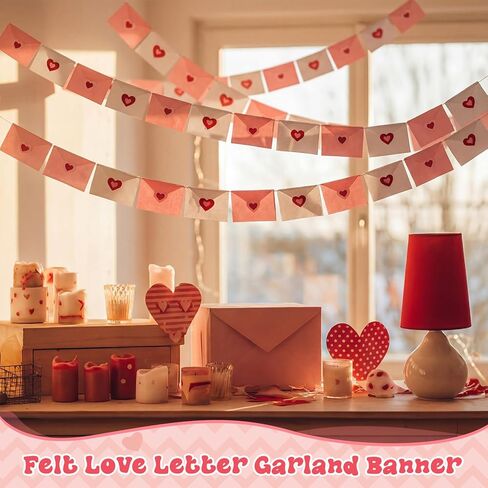 2 Pcs 19.7 ft Valentine Decoration Love Letter Garland Felt Love Heart Envelope Hanging Banner 6 Ft for Mantel Romantic Anniversary Engagement Wedding Garland Party Supplies(Pink and White) in Saudi Arabia