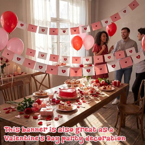 2 Pcs 19.7 ft Valentine Decoration Love Letter Garland Felt Love Heart Envelope Hanging Banner 6 Ft for Mantel Romantic Anniversary Engagement Wedding Garland Party Supplies(Pink and White) in Saudi Arabia