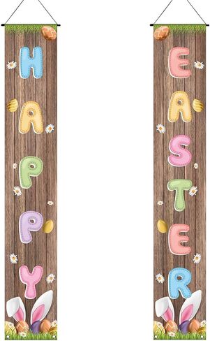 Jiudungs Easter Decorations Outdoor Happy Easter Porch Sign Banner Easter Decor for Kids Easter Deocrations and Supplies for Home Classroom Office in Saudi Arabia