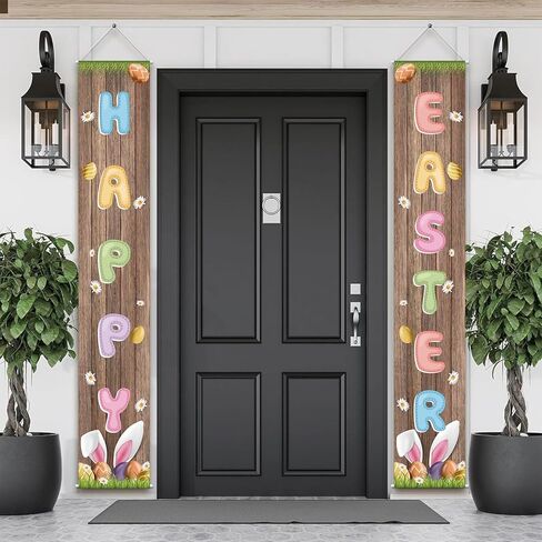 Jiudungs Easter Decorations Outdoor Happy Easter Porch Sign Banner Easter Decor for Kids Easter Deocrations and Supplies for Home Classroom Office in Saudi Arabia
