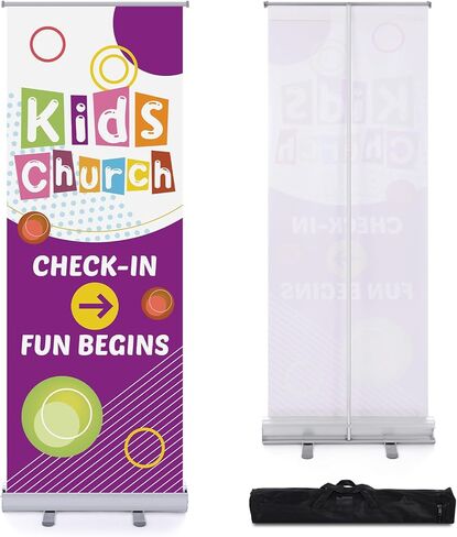 لافتة قابلة للسحب من Ceenna Kids Church، لافتة دينية مخصصة قابلة للسحب مع حامل فضي من الألومنيوم، إعداد سريع وشاشة عرض منبثقة مع حقيبة لحدث مدرسة الأحد 24 × 63 بوصة in Saudi Arabia