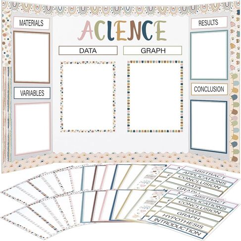 114 Pcs Science Fair Board Supplies 60 Trim Scalloped Poster Boards 48 Presentation Subtitles 6 Project Titles for Classroom Display Boards(Oh Happy Day Style) in Saudi Arabia