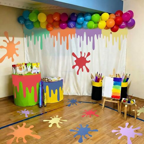 Frienda 18 Pcs Art Paint Party Decorations Painting Splatter Party Decor Colorful Paint Splatter Backdrop Table Skirts Painting Splatters Cutouts for Classroom Bulletin Board Birthday Craft Wall Decor in Saudi Arabia