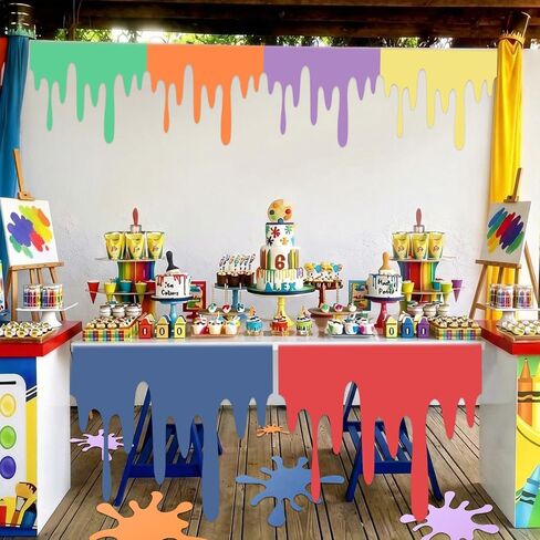Frienda 18 Pcs Art Paint Party Decorations Painting Splatter Party Decor Colorful Paint Splatter Backdrop Table Skirts Painting Splatters Cutouts for Classroom Bulletin Board Birthday Craft Wall Decor in Saudi Arabia