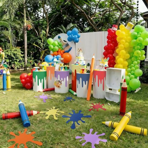 Frienda 18 Pcs Art Paint Party Decorations Painting Splatter Party Decor Colorful Paint Splatter Backdrop Table Skirts Painting Splatters Cutouts for Classroom Bulletin Board Birthday Craft Wall Decor in Saudi Arabia