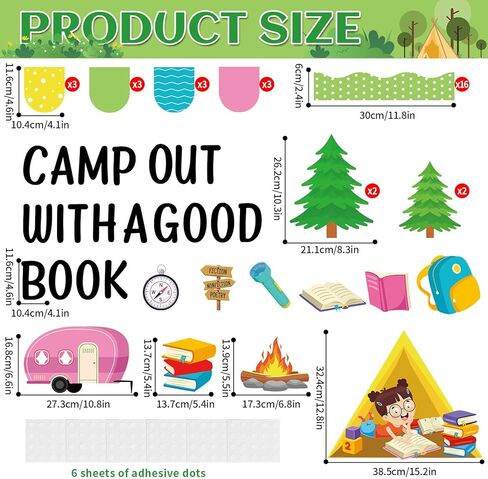 Camping Theme Bulletin Board Classroom Decorations Back to School Camper Paper Cutouts Camp Out Reading Book Bulletin Board for VBS Summer Camping Day Nursery Chalkboard Home Wall Door Supplies Decor in Saudi Arabia