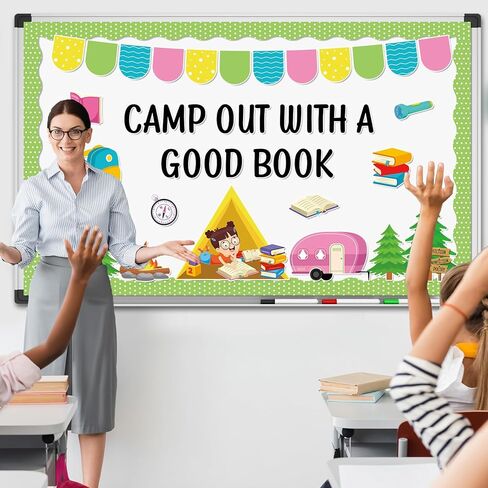 Camping Theme Bulletin Board Classroom Decorations Back to School Camper Paper Cutouts Camp Out Reading Book Bulletin Board for VBS Summer Camping Day Nursery Chalkboard Home Wall Door Supplies Decor in Saudi Arabia