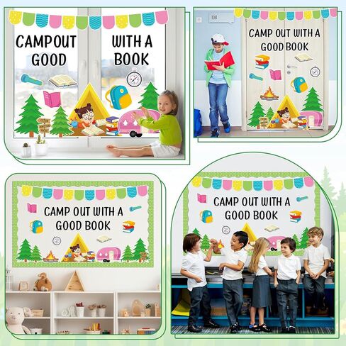 Camping Theme Bulletin Board Classroom Decorations Back to School Camper Paper Cutouts Camp Out Reading Book Bulletin Board for VBS Summer Camping Day Nursery Chalkboard Home Wall Door Supplies Decor in Saudi Arabia