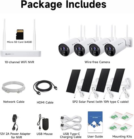 yeewise Wireless Solar Security Camera System, Battery Powered Home Security Cameras Outdoor, Pan Tilt 360° View, Forever Power, Spotlight Camera, 64GB Local Storage, No Monthly Fee in Kuwait