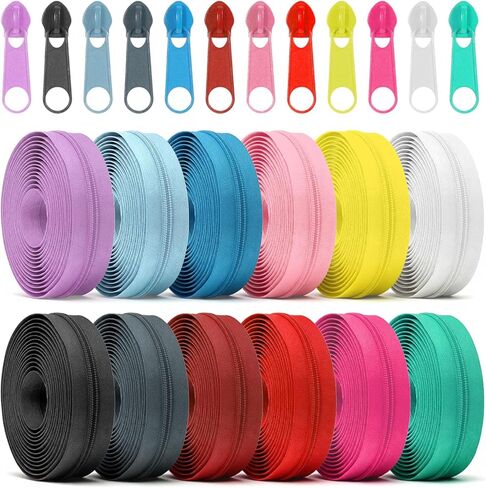 12 Pcs 60 Yards Colourful Zippers for Sewing #5 Nylon Coil Zippers 12 Color Assorted Zipper for Sewing with 120 Zipper Sliders for Women Men Sewings Supplies for Clothes, Bag,Purse Making Supplies Kit in Saudi Arabia
