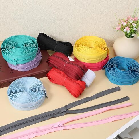 12 Pcs 60 Yards Colourful Zippers for Sewing #5 Nylon Coil Zippers 12 Color Assorted Zipper for Sewing with 120 Zipper Sliders for Women Men Sewings Supplies for Clothes, Bag,Purse Making Supplies Kit in Saudi Arabia