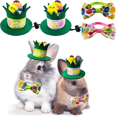 Vehomy Small Pet Easter Day Outfit Costume for Bunny Guinea Pig Easter Bunny Hat with Chick Easter Egg Décor Chicken Nest Shape Rabbit Guinea Pig Hat Bow Collar for Rabbit Bunny 4Pcs in Saudi Arabia