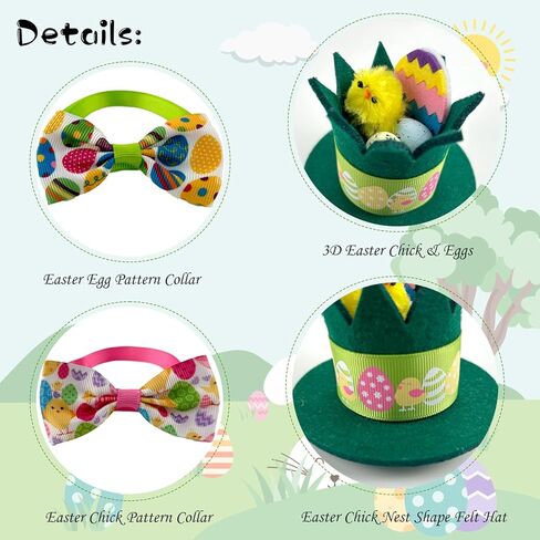 Vehomy Small Pet Easter Day Outfit Costume for Bunny Guinea Pig Easter Bunny Hat with Chick Easter Egg Décor Chicken Nest Shape Rabbit Guinea Pig Hat Bow Collar for Rabbit Bunny 4Pcs in Saudi Arabia