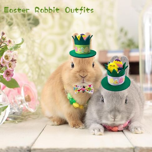 Vehomy Small Pet Easter Day Outfit Costume for Bunny Guinea Pig Easter Bunny Hat with Chick Easter Egg Décor Chicken Nest Shape Rabbit Guinea Pig Hat Bow Collar for Rabbit Bunny 4Pcs in Saudi Arabia