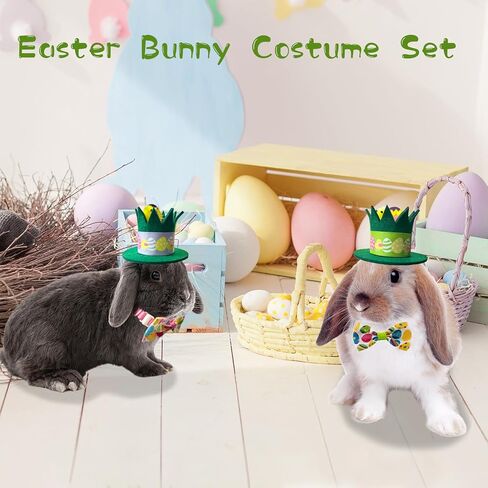Vehomy Small Pet Easter Day Outfit Costume for Bunny Guinea Pig Easter Bunny Hat with Chick Easter Egg Décor Chicken Nest Shape Rabbit Guinea Pig Hat Bow Collar for Rabbit Bunny 4Pcs in Saudi Arabia