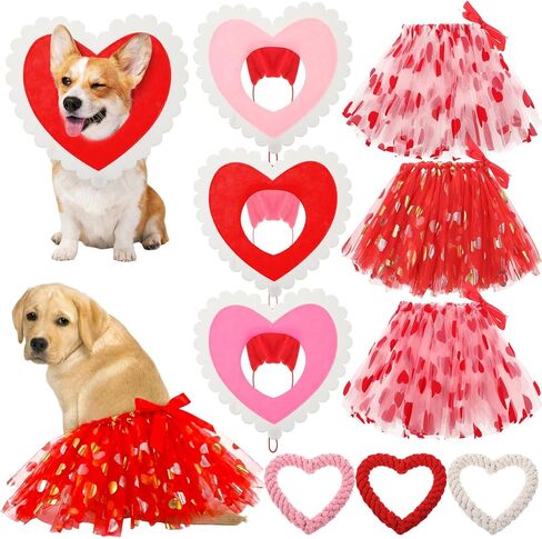 9 Pcs Valentines Dog Costume, Dog Valentines Outfit Including Heart Shaped Rope Toy Hearts Pet Hat and Sequin Tutu Skirt for Pet Holiday Birthday Wedding Party(Large) in Saudi Arabia
