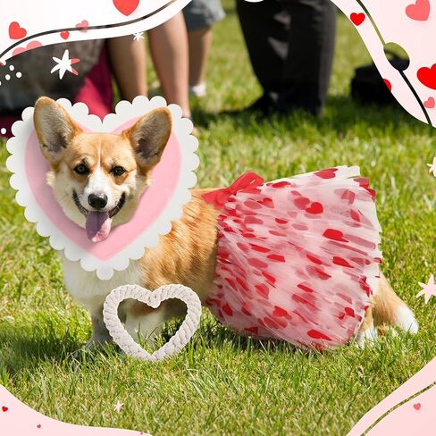 9 Pcs Valentines Dog Costume, Dog Valentines Outfit Including Heart Shaped Rope Toy Hearts Pet Hat and Sequin Tutu Skirt for Pet Holiday Birthday Wedding Party(Large) in Saudi Arabia