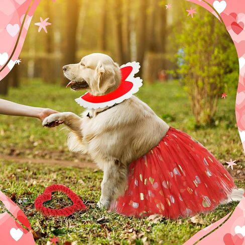 9 Pcs Valentines Dog Costume, Dog Valentines Outfit Including Heart Shaped Rope Toy Hearts Pet Hat and Sequin Tutu Skirt for Pet Holiday Birthday Wedding Party(Large) in Saudi Arabia