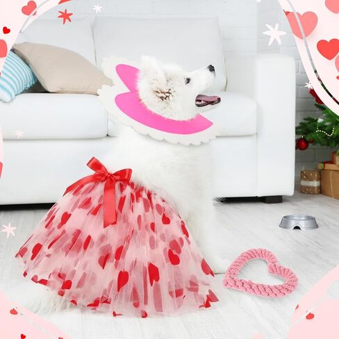 9 Pcs Valentines Dog Costume, Dog Valentines Outfit Including Heart Shaped Rope Toy Hearts Pet Hat and Sequin Tutu Skirt for Pet Holiday Birthday Wedding Party(Large) in Saudi Arabia