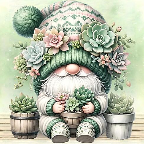 LWZAYS Gnome Diamond Art Kits for Adults, Gnome Succulents Diamond Painting Kits for Adults Beginner, DIY Full Drill Diamond Dots Paintings for Home Wall Decor, 14x14inch in Kuwait