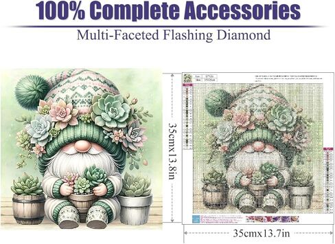 LWZAYS Gnome Diamond Art Kits for Adults, Gnome Succulents Diamond Painting Kits for Adults Beginner, DIY Full Drill Diamond Dots Paintings for Home Wall Decor, 14x14inch in Kuwait