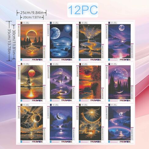 12 Pack Diamond Art Kits for Adults, Moon Landscape 5D Diamond Painting for Adult Beginners,DIY Full Drill Round Gem Painting Dot Art Sets,Home Wall Decor 9.8x13.8 Inch in Saudi Arabia