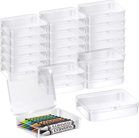 24 Pcs Clear Crayon Box Holds 24 Crayons, 4.5 x 3.4 Inch Plastic Stackable Case Mini Storage Containers Box with Hinged Lid for School Classroom Office Supply (Clear) in Kuwait