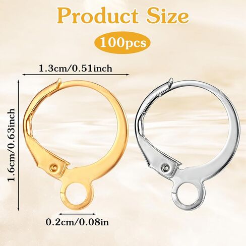 1 Box 100Pcs Leverback Earring Hooks, 18K Gold Plated Stainless Steel Leverback Hooks Round Dangle Earwires with Open Loop Ear Wire Clip Earring Connector for Jewelry Making Earrings Findings in Kuwait