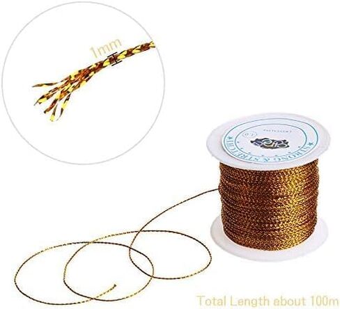 1mm Spool Gold Metallic Cord Tinsel String Jewelry Braided Thread, Total Length 109 Yards/ 328 Feet (Gold) in Saudi Arabia