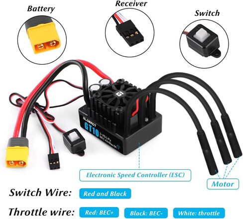 GLOBACT GT10 120A بدون مستشعر ESC 2-4S Lipo مقاوم للماء مدمج بتقنية البلوتوث وحدة تحكم إلكترونية في السرعة لـ Traxxas Arrma Big Rock LOSI 1/10 RC ترقيات الشاحنة in Saudi Arabia