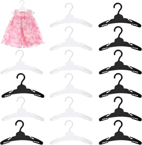 48 Pcs Doll Hangers for 18 inch Doll Clothes, Wide Non-Slip Plastic Pet Clothes Hangers 7 Inch, Mini Hanger Wardrobe Accessories for Small Toys Dogs Cats Clothing (White and Black) in Kuwait