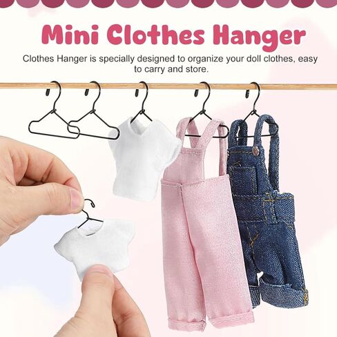 GLEAVI Miniature Doll Clothes Hangers, 55 Pcs Metal Black 1.57" (40mm) Mini Clothing Outfit Holders for Wardrobe Accessories, Small Hangers for 1:12 Scale Dollhouse BJD in Saudi Arabia