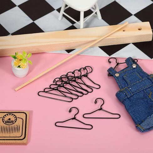 GLEAVI Miniature Doll Clothes Hangers, 55 Pcs Metal Black 1.57" (40mm) Mini Clothing Outfit Holders for Wardrobe Accessories, Small Hangers for 1:12 Scale Dollhouse BJD in Saudi Arabia