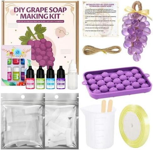 Soap Making Kit for Adults, Grape Soap Complete Accessories Contains Mould Soap Base Color Essential Oil Realistic and Beautiful Appearance Safe and Reliable Ingredients Perfect Handmade Gift in Saudi Arabia