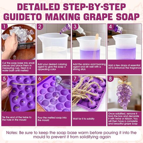 Soap Making Kit for Adults, Grape Soap Complete Accessories Contains Mould Soap Base Color Essential Oil Realistic and Beautiful Appearance Safe and Reliable Ingredients Perfect Handmade Gift in Saudi Arabia