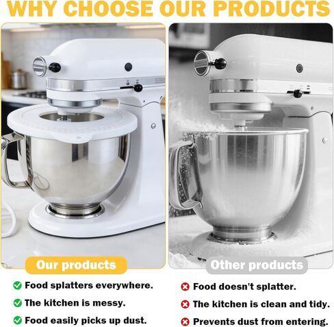 غطاء وعاء خلاط من السيليكون متوافق مع خلاط كيتشن ايد 4.5-5 لتر برأس مائل، غطاء وعاء الخلاط لمنع انسكاب المكونات (أبيض) in Kuwait