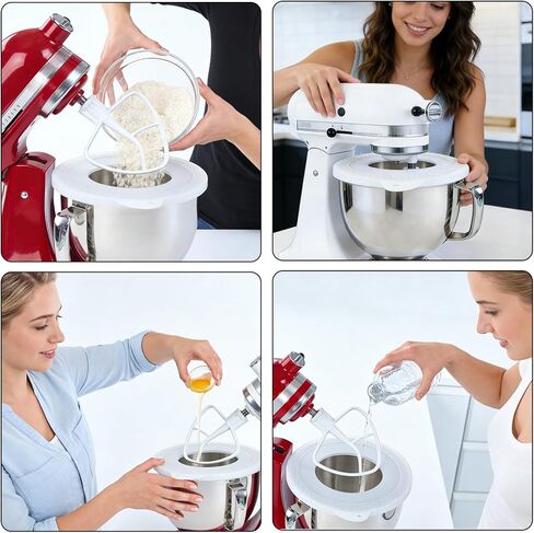 غطاء وعاء خلاط من السيليكون متوافق مع خلاط كيتشن ايد 4.5-5 لتر برأس مائل، غطاء وعاء الخلاط لمنع انسكاب المكونات (أبيض) in Kuwait